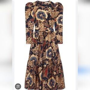 Beulah Navy Floral Print Dress with Cream & Pink Accents